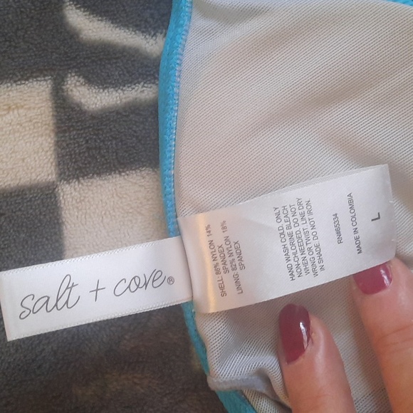 Salt + Cove Macy's NWT Turquoise Halter Triangle Strappy Bikini Top Size Large - Picture 4 of 10